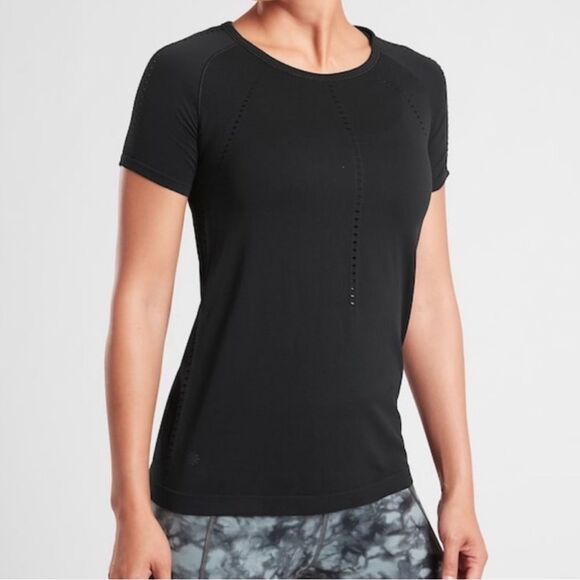 Athleta Tops - Athleta Women’s M Short Sleeve Foothill Perforated Tee‎ Shirt Black Running Gym